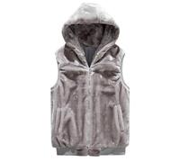 Generisch Gilet d'hiver en peluche pour homme - Gilet chauffant sans manches - Gilet de transition - Gilet de travail avec capuche - Gilet de sport - Gilet en peluche sans manches - Fermeture éclair