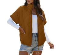 Generisch Gilet d'hiver matelassé avec poches zippées pour femme comme manteau thermique léger sans manches par temps frais en plein air, marron, XXL