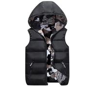 Generisch Gilet d'hiver pour enfant avec capuche rembourrée, motif camouflage, gilet réversible sans manches, veste deux pièces pour enfant, Noir , 9-12 ans