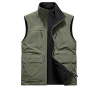 Generisch Gilet d'hiver pour homme - Fermeture éclair intégrale - Col montant - En polaire - Couleur unie - Avec poches - Gilet de travail chaud - Gilet de loisirs Themo sans manches, Vert armée., L
