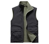 Generisch Gilet d'hiver pour homme - Fermeture éclair intégrale - Col montant - En polaire - Couleur unie - Avec poches - Gilet de travail chaud - Gilet de loisirs Themo sans manches, Noir , 3XL