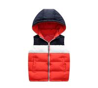 Generisch Gilet en duvet pour garçon avec doublure en polaire, sans manches, fermeture éclair, léger, isolant, rouge, 4-5 ans