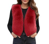 Generisch Gilet en fourrure synthétique pour femme - Gilet court en peluche - Automne - Hiver - Sans manches - Gilet d'hiver chaud - Veste d'hiver - Col en V - Veste en peluche - Cardigan - Veste