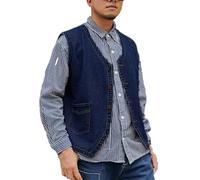 Generisch Gilet en jean pour homme - Gilet d'été en denim - Gilet classique sans manches - Vintage - Col en V - Gilet de loisirs - Veste de cowboy - Veste de moto, bleu, M