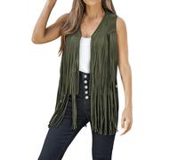 Generisch Gilet en jean tendance pour femme - Printemps - Sans manches - Oversize - Boyfriend - Veste de loisirs - En daim - Cowboy - Cardigan - Veste à franges - Style rétro hippie - Style bohème