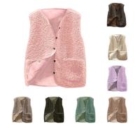 Generisch Gilet en polaire pour femme - Sans manches - Court - Col en V - Confortable - Pour l'hiver - Chaud - Boutons - Veste en peluche - Veste d'hiver en peluche - Veste demi-saison, Violet., M