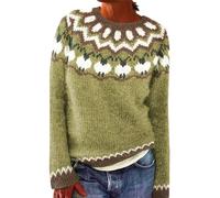 Generisch Gilet en tricot fin pour femme - Pull en tricot avec imprimé île - Style rétro - Décontracté - Col rond - Manches longues - Léger - Court - Haut à nouer, jaune, 3XL