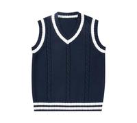Generisch Gilet en tricot pour fille - Col en V - Pull sans manches - Tricot chaud - Hauts pour enfants, bleu, 4-5 ans