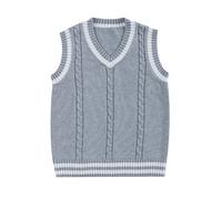 Generisch Gilet en tricot pour fille - Col en V - Pull sans manches - Tricot chaud - Hauts pour enfants, gris, 4-5 ans