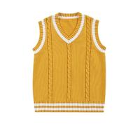 Generisch Gilet en tricot pour fille - Col en V - Pull sans manches - Tricot chaud - Hauts pour enfants, jaune, 6-7 ans