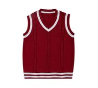 Generisch Gilet en tricot pour fille - Col en V - Pull sans manches - Tricot chaud - Hauts pour enfants, rouge, 4-5 ans