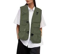 Generisch Gilet fonctionnel uni pour femme avec poches, coupe ample, veste d'extérieur sans manches