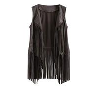 Generisch Gilet long d'hiver pour femme - Gilet à franges pour femme - Gilet hippie - Cardigan bohème vintage - Gilet à franges - Couleur unie - Sans manches - Veste de transition décontractée - Gilet