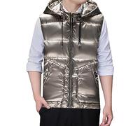 Generisch Gilet matelassé brillant pour homme Gilet à capuche amovible Gilet chauffant Métallique Doudoune Gilet de sport chaud sans manches Gilet de travail d'hiver Gilet d'hiver chaud pour couple