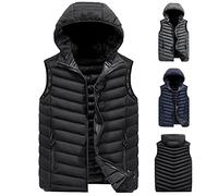 Generisch Gilet matelassé fin avec capuche pour homme, gilet en duvet léger pour homme, gilet sportif et élégant, gilet d'hiver chaud, veste matelassée sans manches, avec fermeture éclair, gilet de