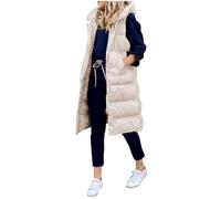 Generisch Gilet matelassé pour femme - Gilet long sans manches avec capuche - Manteau d'hiver chaud - Fermeture éclair - Gilet long avec poches - Gilet en duvet léger et élégant pour l'automne et