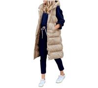 Generisch Gilet matelassé pour femme - Gilet long sans manches avec capuche - Manteau d'hiver chaud - Fermeture éclair - Gilet long avec poches - Gilet en duvet léger et élégant pour l'automne et