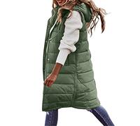 Generisch Gilet matelassé pour femme léger avec capuche - Gilet long élégant avec poches - Doudoune chaude - Mode - Gilet d'hiver confortable - Coupe-vent - Gilet long sans manches - Veste en coton