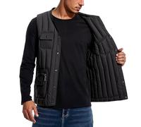 Generisch Gilet matelassé pour homme - Gilet polaire chaud - Coupe-vent - Gilet fonctionnel léger sans manches - Gilet de travail - Gilet de loisirs - Veste de transition avec veste d'hiver, O Noir