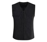 Generisch Gilet médiéval pour homme - Vintage Renaissance - Col en V - Gilet à lacets - Cordon de serrage - Costume de pirate - Rétro - Steampunk - Gilet viking gothique en daim - Haut de pirate