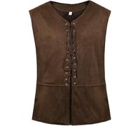 Generisch Gilet médiéval pour homme - Vintage Renaissance - Gilet à lacets - Cordon de serrage - Costume de pirate - Gilet viking sans manches - Gilet de pirate gothique - Haut victorien - Sans