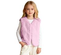 Generisch Gilet polaire réversible pour enfant avec bordure en fourrure synthétique, veste d'hiver chaude sans manches pour garçons et filles, Violet clair, 9-10 ans