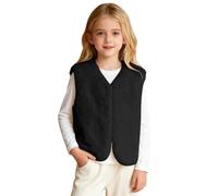 Generisch Gilet polaire réversible pour enfant avec bordure en fourrure synthétique, veste d'hiver chaude sans manches pour garçons et filles, Noir , 11-12 ans