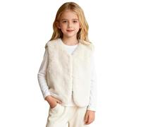 Generisch Gilet polaire réversible pour enfant avec bordure en fourrure synthétique, veste d'hiver chaude sans manches pour garçons et filles, Blanc., 6-7 ans