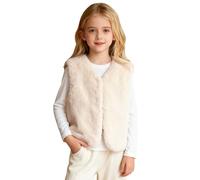 Generisch Gilet polaire réversible pour enfant avec bordure en fourrure synthétique, veste d'hiver chaude sans manches pour garçons et filles, beige, 9-10 ans