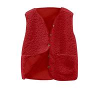 Generisch Gilet pour femme mi-long sans manches, col en V, chaud, décontracté, mignon, chaud, gilet de sport pour chien, rouge, XL