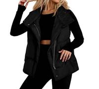 Generisch Gilet pour femme - Sans manches - Court - Chaud - Gilet matelassé - Léger - Décontracté - Confortable - Couleur unie - Vintage - Coupe ajustée - Pour l'automne et l'hiver