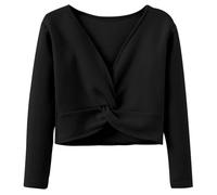 Generisch Gilet thermique à manches longues pour filles - Pour les exercices de ballet, de danse - Avec doublure en polaire de couleur pure - Vêtement d'extérieur polyvalent, Noir , 6-7 ans