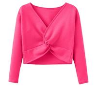 Generisch Gilet thermique à manches longues pour filles - Pour les exercices de ballet, de danse - Avec doublure en polaire de couleur pure - Vêtement d'extérieur polyvalent, rouge, 160