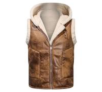 Generisch Gilet western en cuir pour homme - Gilet polaire léger matelassé - Gilet de loisirs - Coupe-vent - Sans manches - Veste de travail - Gilet de sport avec capuche, marron, XL