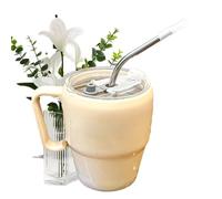 Generisch Gobelet en verre avec paille - Verre à boisson imprimé lettres avec embout - Anti-fuite - Pour pique-nique, extérieur, mariage, restaurant, voyage et cuisine