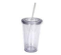 Generisch Gobelets en plastique à double paroi avec couvercles et pailles, réutilisables, 473 ml, transparent, 1 lot (1)