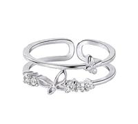 Generisch Gössen Bague papillon avec strass et papillon - Cadeau minimaliste pour elle - Cadeau de rentrée scolaire, taille unique, Métal, Aucune pierre précieuse