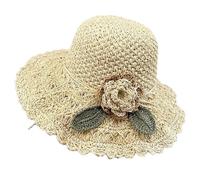 Generisch Grand chapeau de paille avec détail volant, chapeaux crochetés pour femmes, chapeau d'été / de plage, chapeau de soleil tissé à la main, chapeau de soleil réglable pour tout-petit, beige