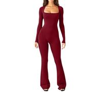 Generisch Grande combinaison décontractée pour femme, élégante, col en V, sans manches, bretelles spaghetti, sarouel, pantalon long, salopette, pyjama amusant pour homme, rouge, S