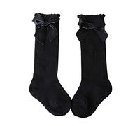 Generisch Grandes chaussettes de genou pour enfant en coton long en dentelle pour enfants doux pour enfants 18 paires de chaussettes pour hommes et femmes, Noir , Taille unique