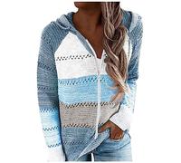 Generisch Grandes Tailles Long Pullover à Capuche pour Femme avec Poches et Fermeture Éclair Léger avec Capuche Sweat-shirt d'été Oversize en Coton avec Poches Sweatshirt à Capuche Décontracté, bleu