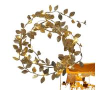 Generisch Guirlande lumineuse avec lumières - Guirlande de feuilles décoratives pour la maison - Décoration LED en rotin doré de 6,6 pieds pour cheminée, chambre à coucher, table, cheminée, maison