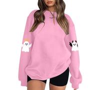 Generisch Halloween Costume Sweatshirt Lettre Imprimé Décontracté Lâche Pull Haut Manches Longues Col Rond Automne Hiver Confortable Doux Chaud Tunique Blouse Tenues Adolescentes Filles, Rose, L
