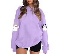 Generisch Halloween Costume Sweatshirt Lettre Imprimé Décontracté Lâche Pull Haut Manches Longues Col Rond Automne Hiver Confortable Doux Chaud Tunique Blouse Tenues Adolescentes Filles, lilas, XL