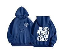 Generisch Halloween Day Sweat à capuche à manches longues pour femme avec lettres graphiques imprimées et cordon de serrage Pull Top Blouse d'abord essayer puis chiffres femmes, bleu, S