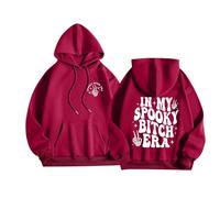 Generisch Halloween Day Sweat à capuche à manches longues pour femme avec lettres graphiques imprimées et cordon de serrage Pull Top Blouse d'abord essayer puis chiffres femmes, rouge, L