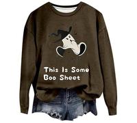 Generisch Halloween Femmes Sweatshirt Manches Longues Drôle Lettres Design Vêtements de Sport Top Pull Doux Hiver Mode Casual Long Shirt Festival Haut, café, XL