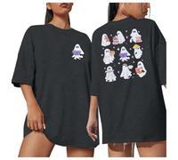 Generisch Halloween T-shirt surdimensionné pour femme Col rond Manches courtes Lâche Haut d'été Hauts Hauts Femmes Imprimé Décontracté Hauts Chemisier Horreur Festif, gris foncé, M