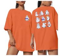 Generisch Halloween T-shirt surdimensionné pour femme Col rond Manches courtes Lâche Haut d'été Hauts Hauts Femmes Imprimé Décontracté Hauts Chemisier Horreur Festif, Orange, M
