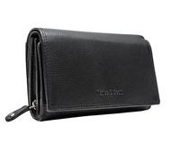 Generisch Harlee & Scott Portefeuille pour femme en cuir nappa noir et rouge - Protection RFID, fermeture éclair et bouton pression - Grand portefeuille vintage pour femme, Noir 1, Mittelgroß